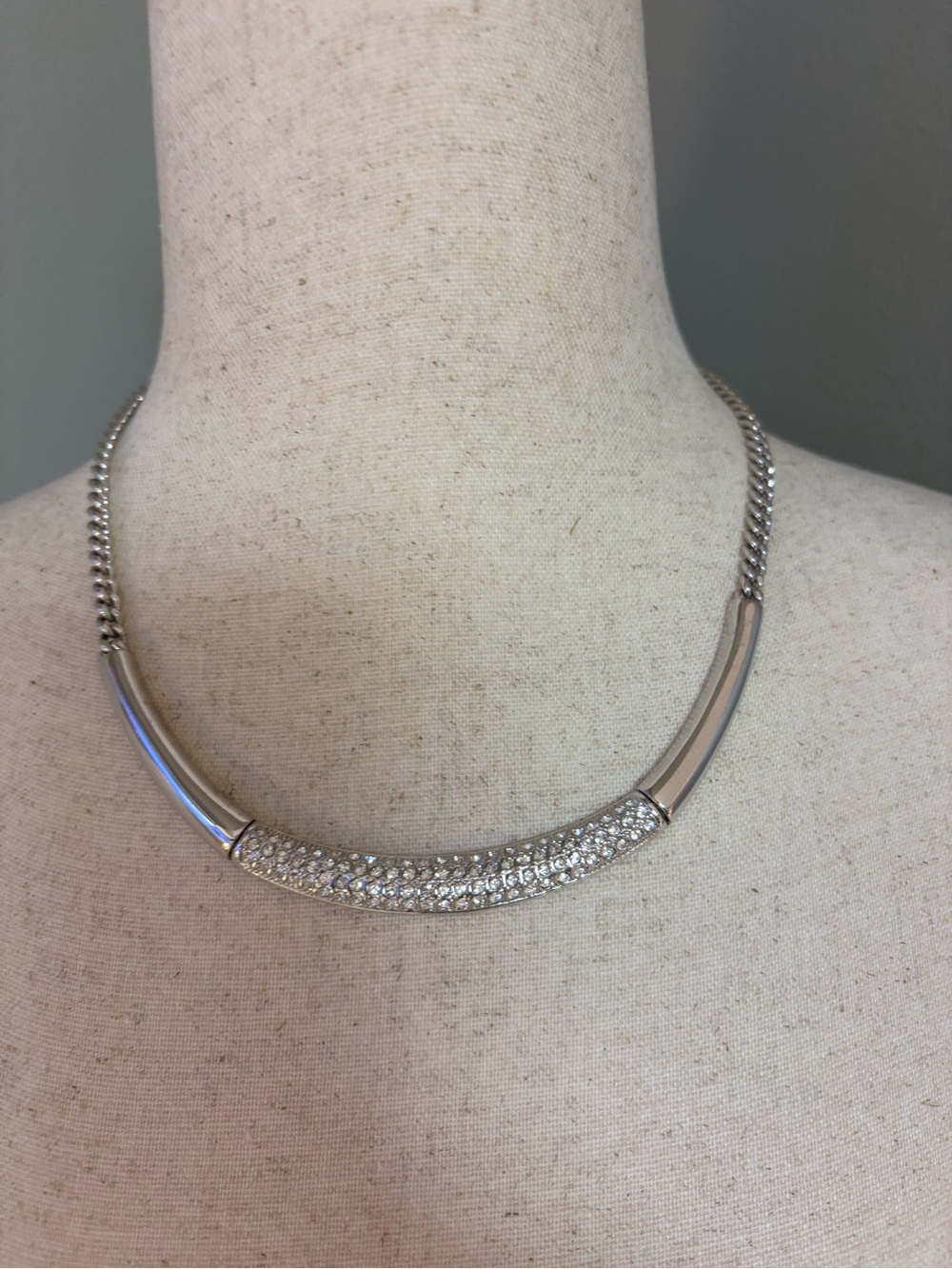 Touchstone Crystal Silver Pavé Curved Bar Necklace